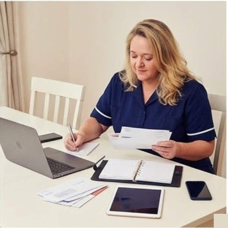 Sarah helping with household paperwork